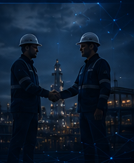 Consultores X&R estrechando la mano en planta industrial